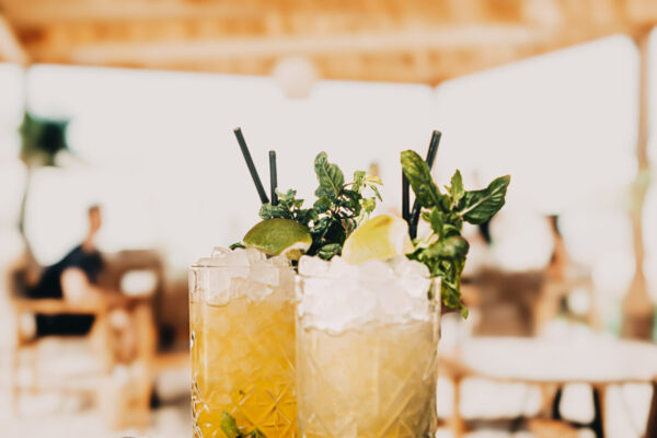 Refreshing beach cocktails with lime and mint at Naxaki Beach Lounge Restaurant in Naxos