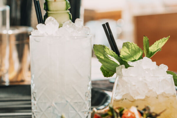 Cocktails and salad served at Naxaki Beach Lounge Restaurant.