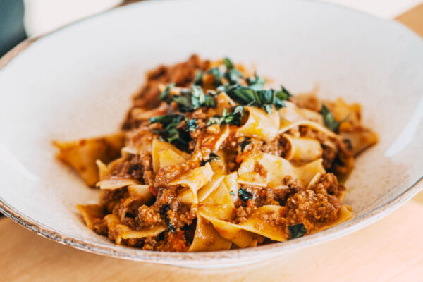 Tagliatelle Bolognese at Naxaki Beach Lounge & Restaurant in Naxos